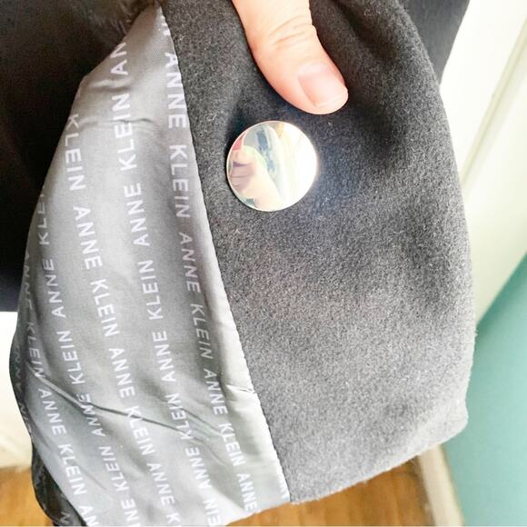 Anne Klein Wool Cashmere Blend Midi Length Pea Coat Large Rounded Neckline Black - Picture 6 of 14